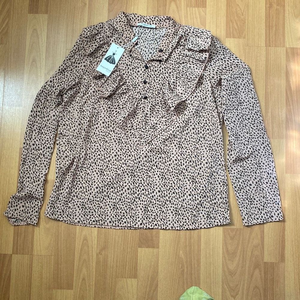 Angashion Animal Print Long Sleeve Blouse Shirt Top Women Large NWT